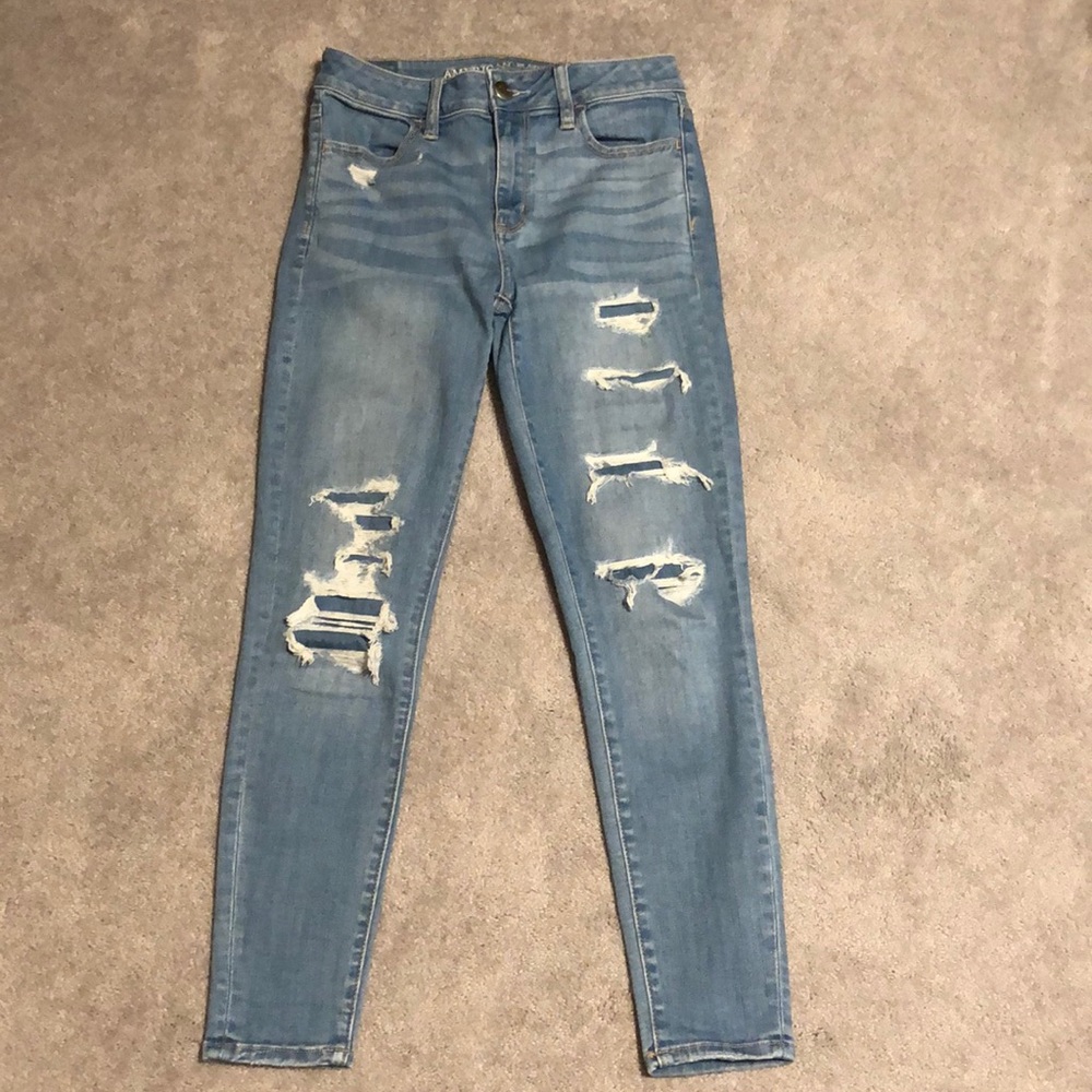 American Eagle High Rise Jegging Super Super Stretch X Size 4 Short Distressed